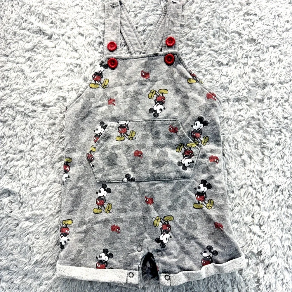 Disney Baby Mickey Mouse Jumper 18M Gray Red Buttons Overall Outfit 18 Months